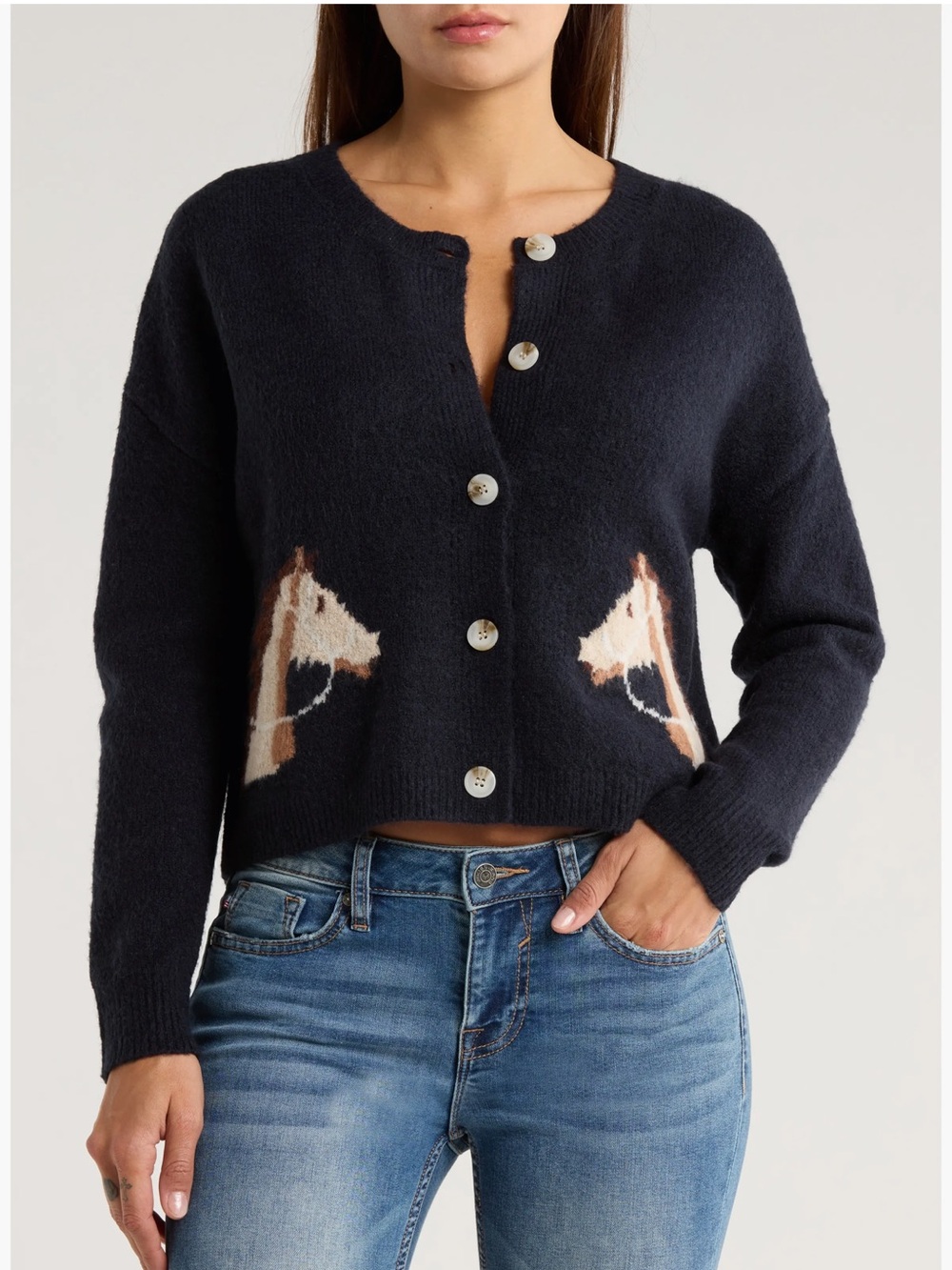 Vigoss Button-Front Horse Cardigan Sweater NWT